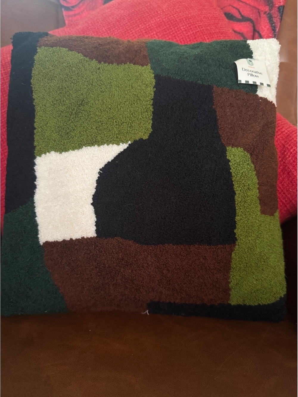 Coani Decorative Pillow with Modern Abstract Pattern in Green, Brown, Black, and
